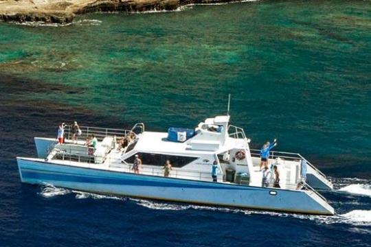 Boat cruising by shore
